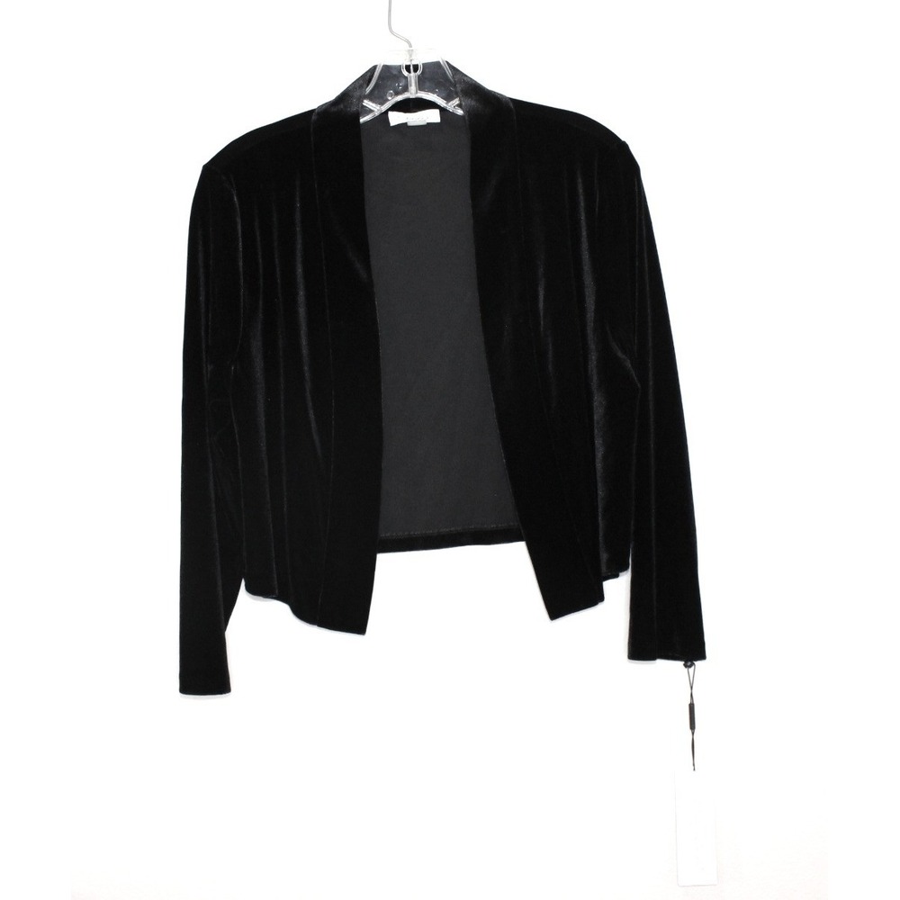 Calvin Klein black velvet shrug L open front 3/4 sleeve bolero NWT